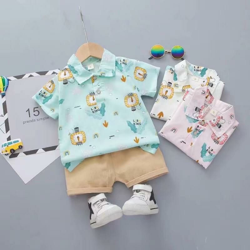 stelan bayi lengan pendek baby set motif singa