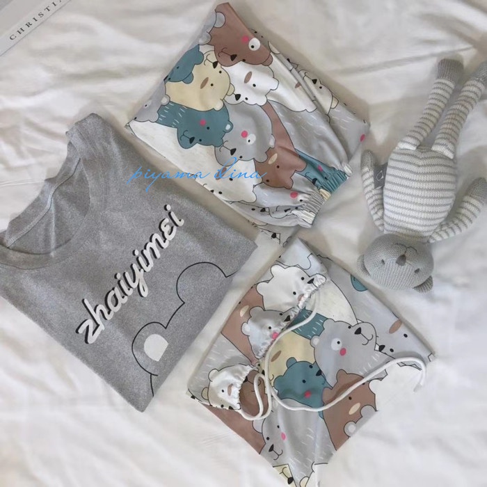 Fe40F4R Piyama Wanita Bahan Kaos Import Motip Teddy Bear 005 - Tosca, M Fr0Fr40