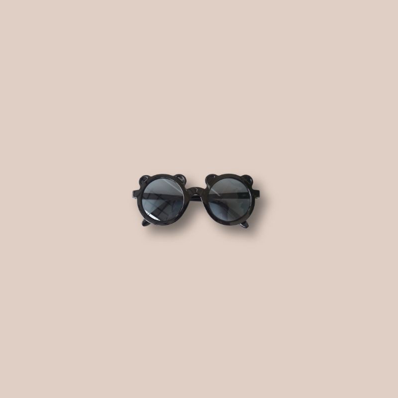 BEAR & ROUND KIDS SUNGLASSES ANTI UV 1-6 TAHUN | Kacamata Anak Perempuan Kacamata Anak Laki Laki Kacamata bulat anak Kacamata anak bear Kacamata anak retro-Bear - Black
