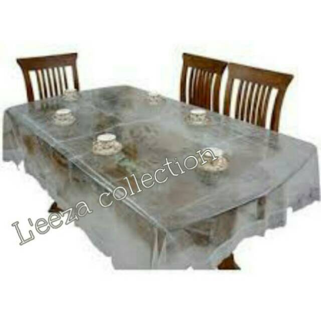 Taplak meja makan mika bening transparant persegi - oval - bulat waterproof anti air 6-8kursi
