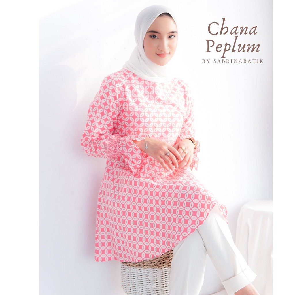 Chana Peplum Blouse Atasan Batik Modern Wanita Kerja Kantor Cantik Pastel Kekinian