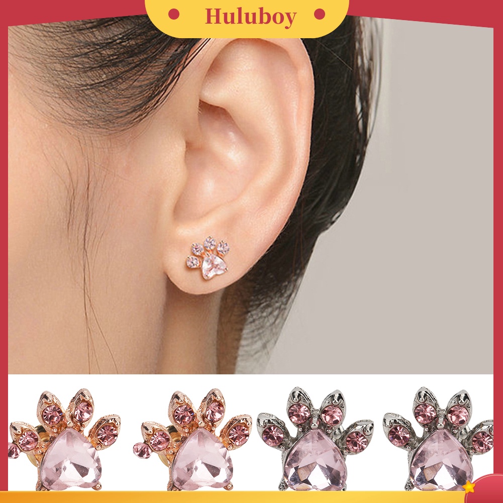 Hu Hu Hu Hu Hu Alat Bantu Pasang Kacamata♡ Anting Stud Cubic Zirconia Bentuk Cakar Kucing Untuk Wanita