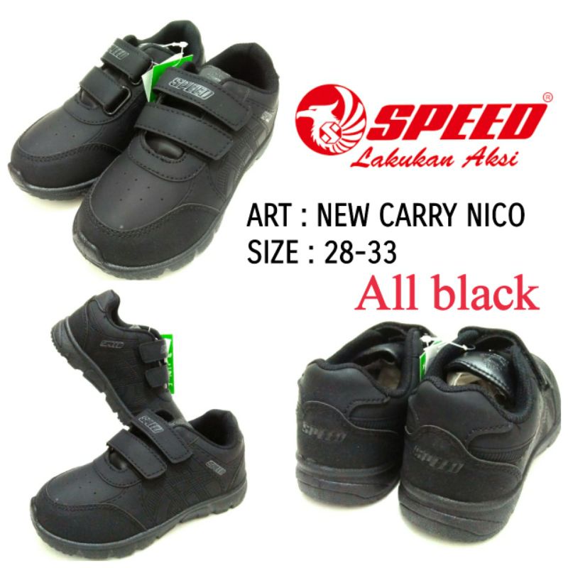 SEPATU SEKOLAH ANAK UNISEX SPEED NEW CARRY NICO KREKETAN SIZE 28-33 Warna Hitam Terbaru