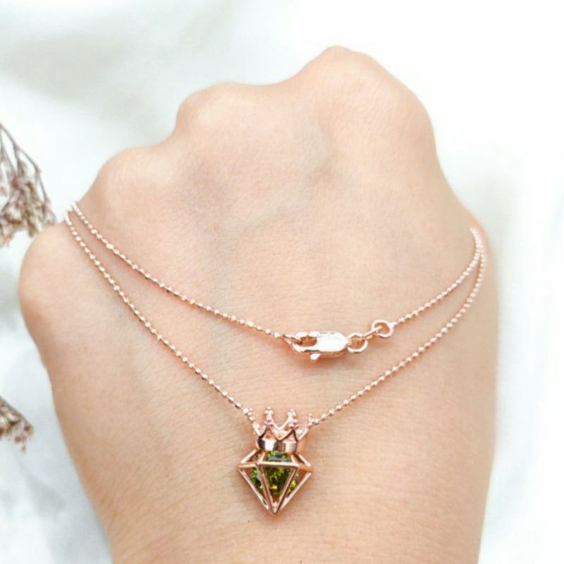 Kalung Tali Italy Liontin Love Hati Permata Putih Perhiasan Emas asli