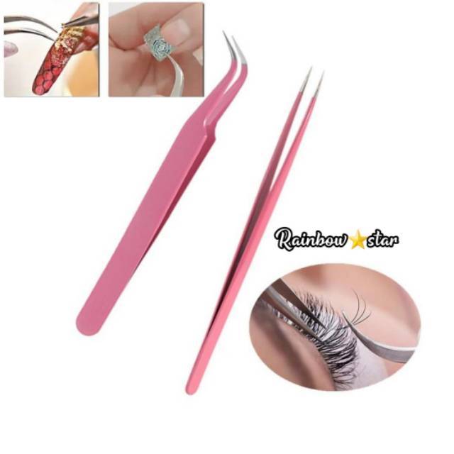 Pinset Pink Premium / Tweezer Eyelash Extension / Pinset Ekstensi Bulu Mata