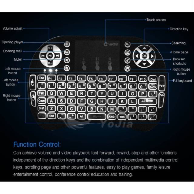 USB Wireless Keyboard w/ Air Mouse Lampu Backlit Tenaga Baterai Lithium Rechargeable dan Removeable