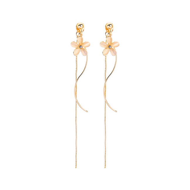 LRC Anting Tusuk Fashion Gold S925 Sterling Silver Diamond Flower Tassel Earrings F95542