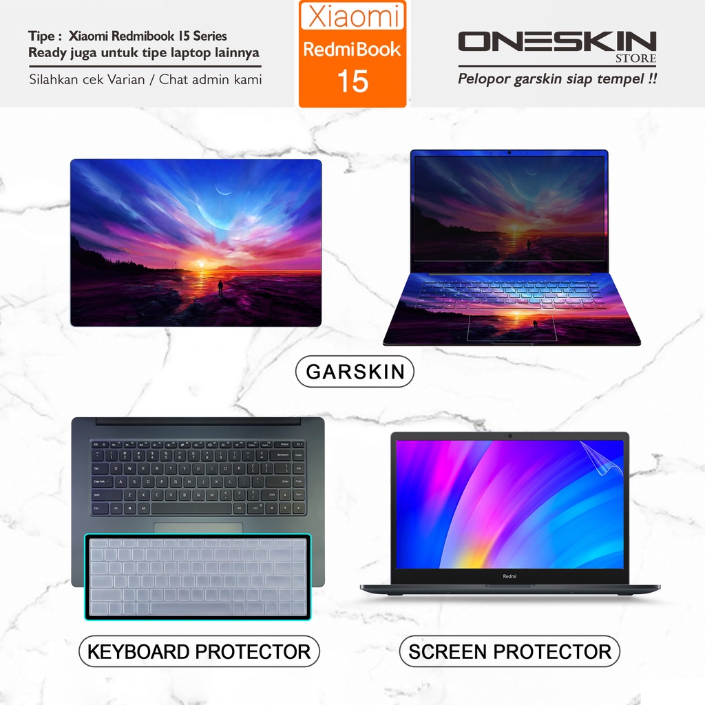 Garskin Sticker Laptop Pelindung Screen Keyboard Protector Xiaomi Redmi Book RedmiBook 15 Gambar Full Body Silikon Bening Glossy Doff