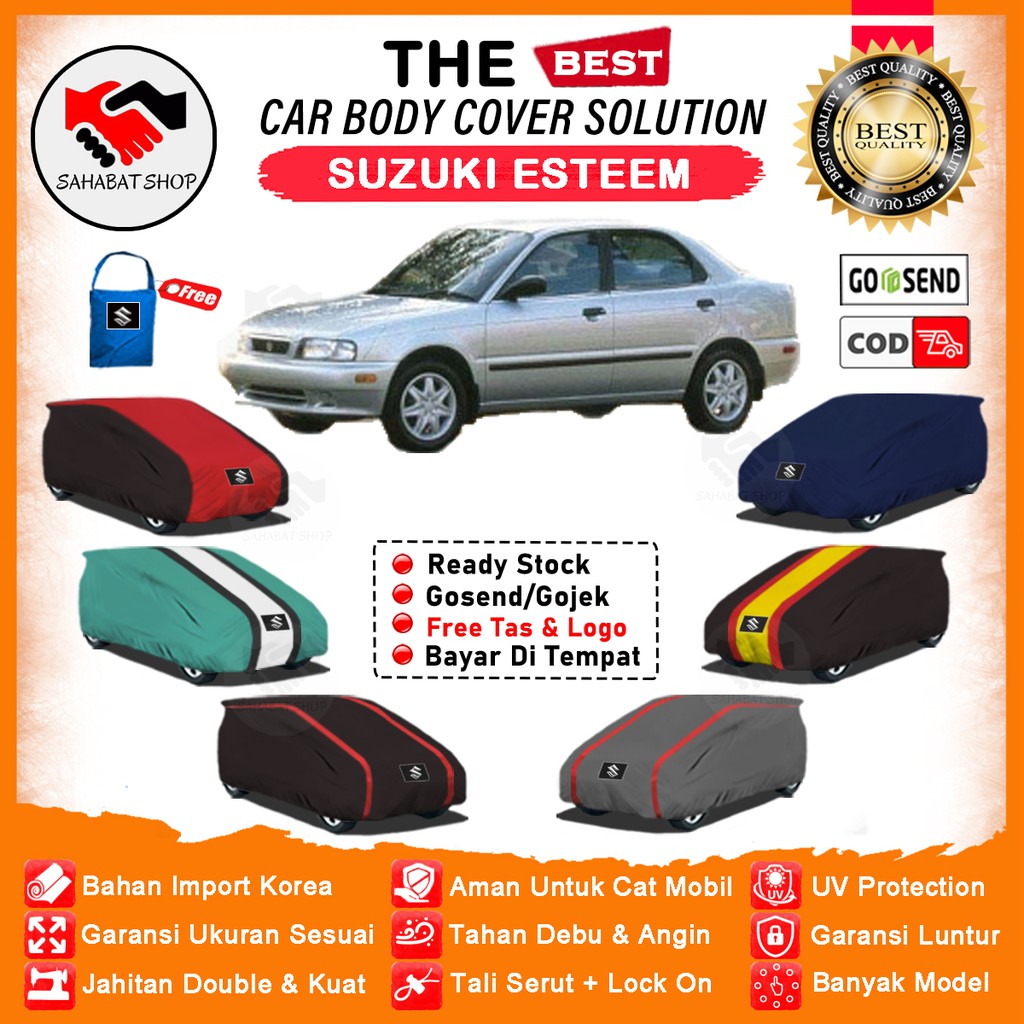 Sahabat Body Cover Mobil Esteem / Sarung Penutup Suzuki Esteem Outdoor / Selimut Tutup Pelindung Mantel Kerudung Jas Kelambu Kerodong Mantol Pembungkus Bungkus Tutupan Terpal Mobil Sedan Esteem Waterproof Anti Air Model Orange