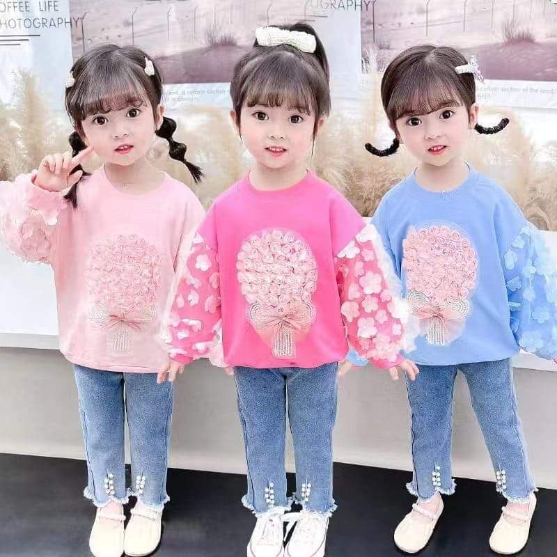 BAJU ANAK PEREMPUAN IMPORT 1-4 TAHUN SETELAN ANAK PEREMPUAN SET SWEATER BALON CELANA JEANS ANAK IMPO