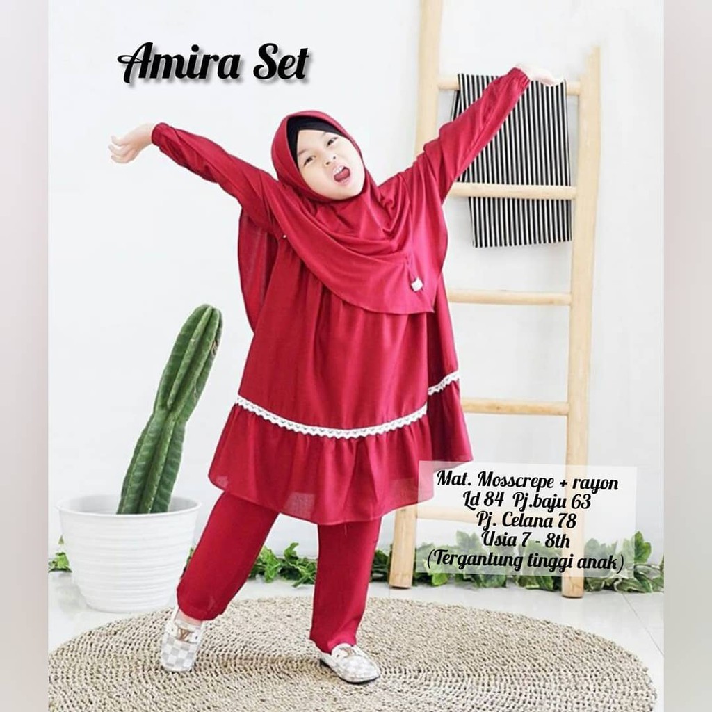 AMIRA SET KIDS 7 - 8 Tahun Gamis Anak Panjang Trendy Modern Kids Baju Panjang Stelan Syar’i