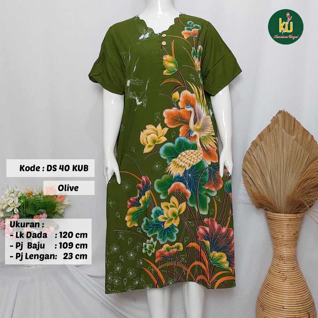 COD DS40 KUB | Daster Batik Kencana Ungu Asli Label Biru Ukuran Jumbo | Baju Santai Tidur Wanita Dewasa Kancing Depan Busui Friendly Motif Terbaru-1