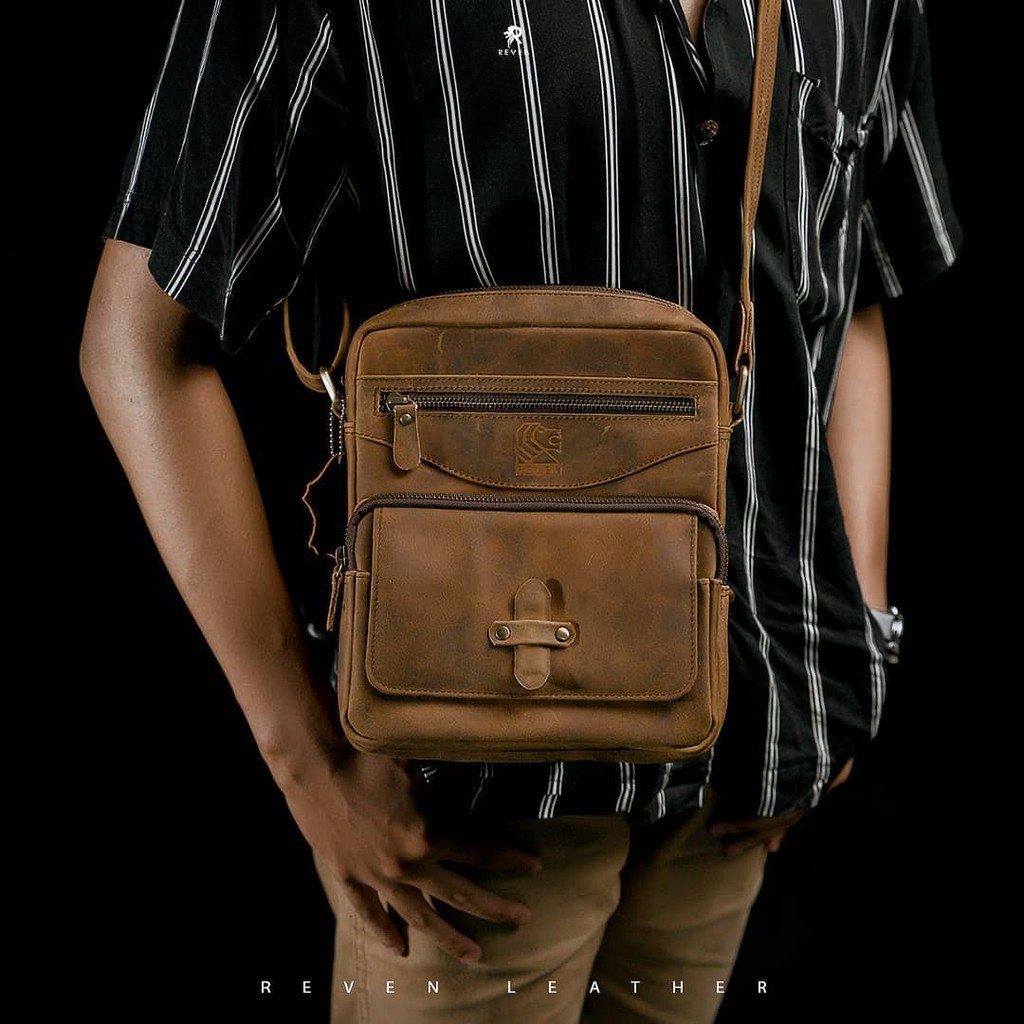 Tas Selempang Slempang Pinggang Hp Sling bag Bria Cowok branded Murah Kulit Asli Original Terbaru Re