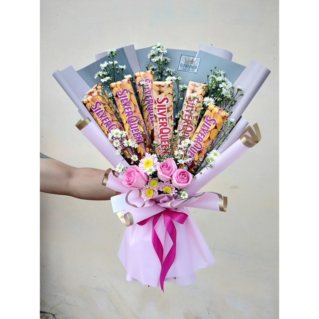 flower medan buket coklat silverqueen hadiah valentine ultah wisuda medan mix bunga mawar asli medan