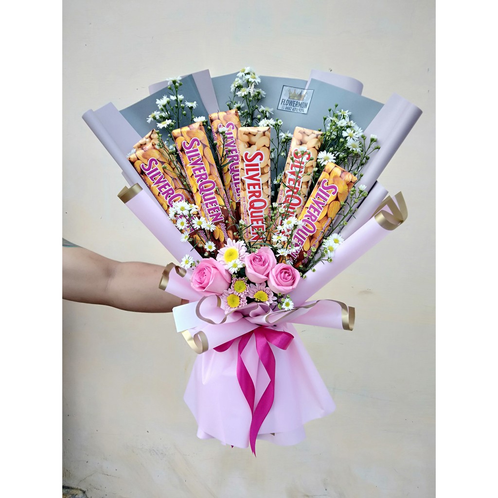 flower medan buket coklat silverqueen hadiah valentine ultah wisuda medan mix bunga mawar asli