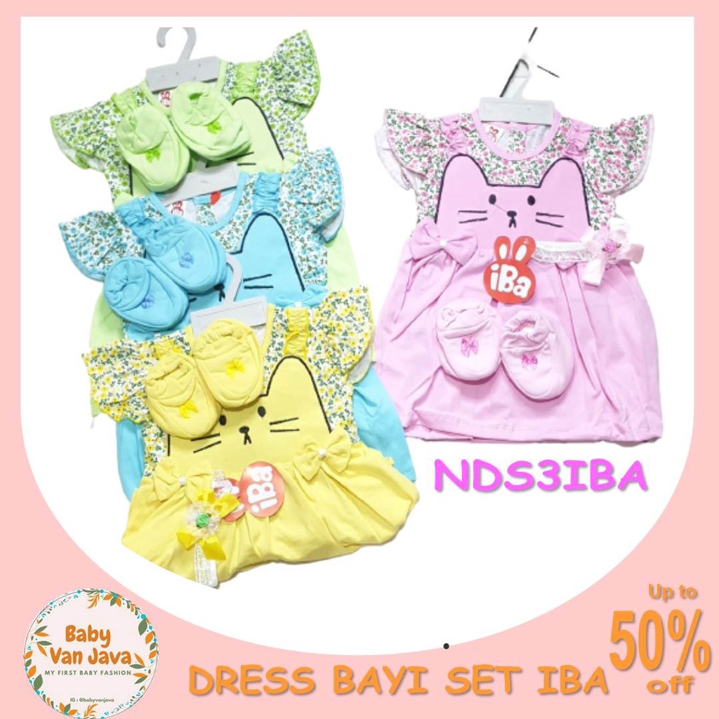 BAJU BAYI ANAK DRESS BAYI PEREMPUAN SET 3IN1 DRESS SEPATU HEADBAND NDS3IBA(0-6M)