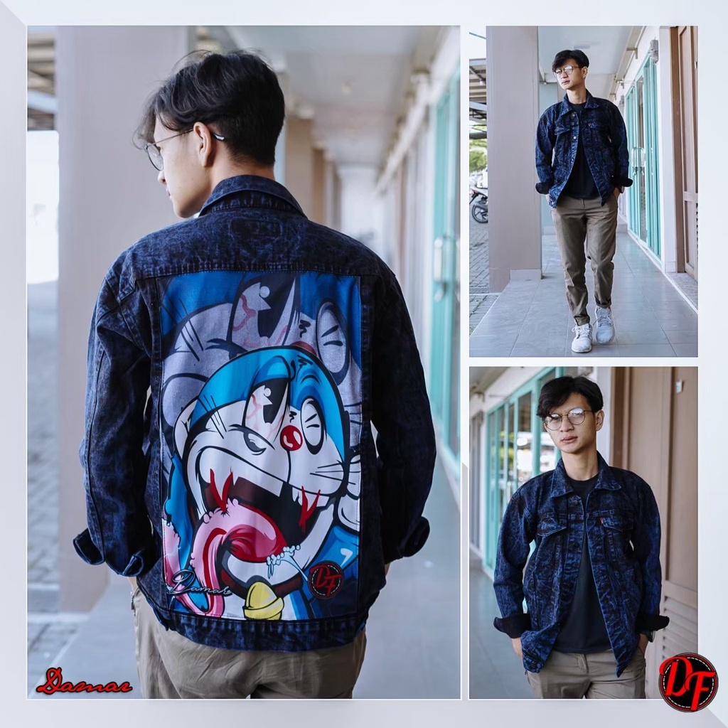 (BISA COD) JAKET JEANS SANDWASH GAMBAR PRINTING - JAKET JEANS PRIA KEKINIAN TRENDY DAN GAUL