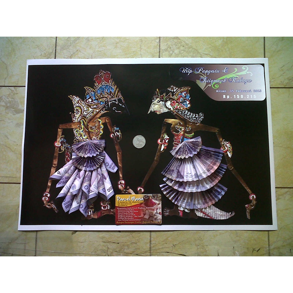 Pigura Mahar Uang Wayang Putih Kaca 30x40 cm Timbul 4cm 3d Custom Unik dan Murah