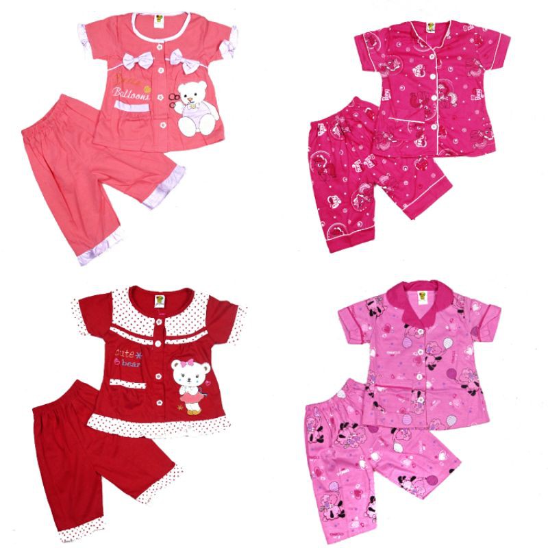 SETELAN BAJU TIDUR  ANAK PDK PEREMPUAN 2-10 TAHUN MOTIF RANDOM PIYAMA ANAK CELANA PENDEK LENGAN PENDEK