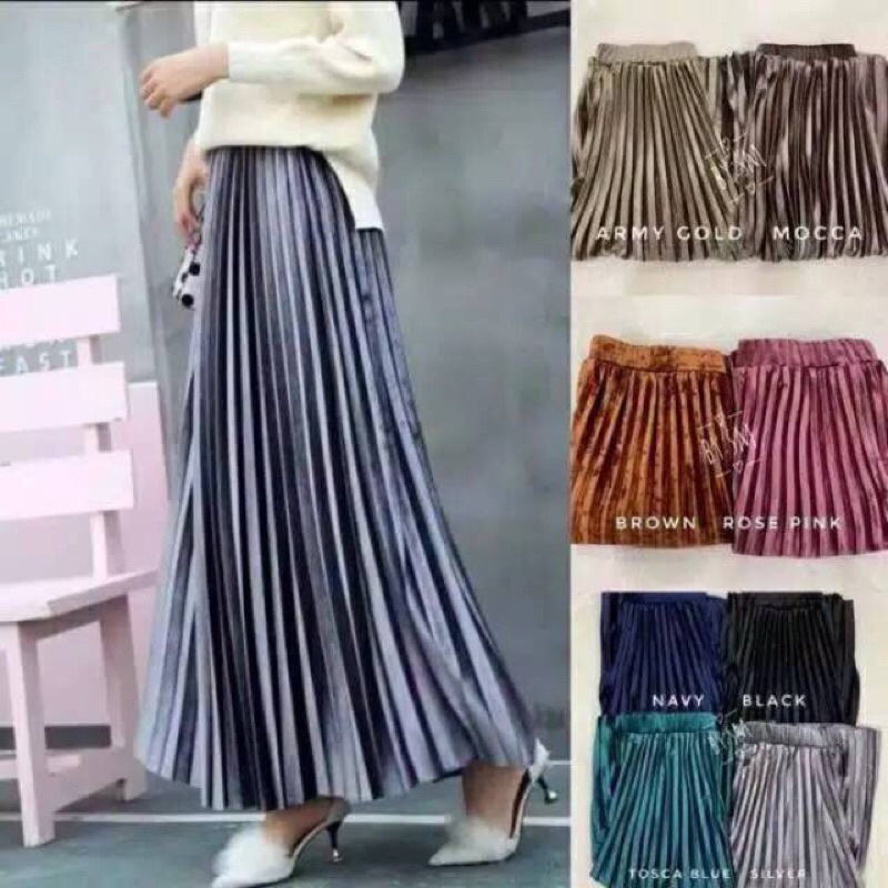 Rok plisket bludru impor/ Rok plisket bludru premium dewasa/Rok plisket bludru import murah/Rok plisket tebal/Rok plisket import murah/Rok plisket kekinian/Rok plisket dewasa premium