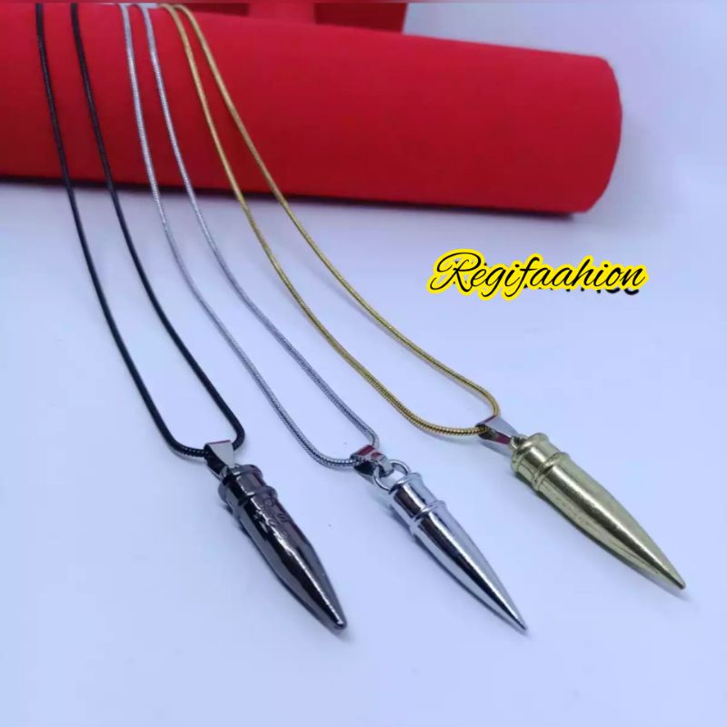 Kalung titanium liontin bandul pluru fashion pria wanita terlaris anti karat tidak luntur