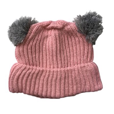 Kupluk Pompom Anak Bayi Cewek Cowok Polos / Bordir Nama Suka Suka-Dusty Pink