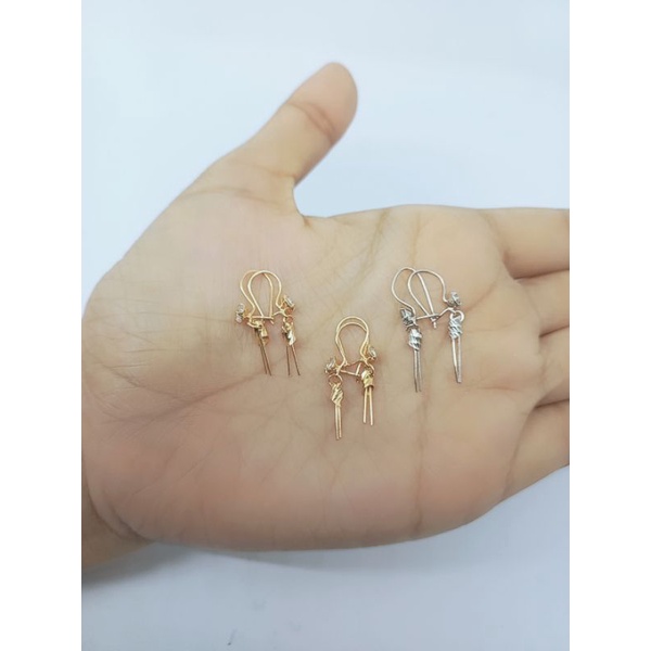 anting kait mainan bambu ukir/anting perak asli silver 925 lapis mas/anting fasion wanita import