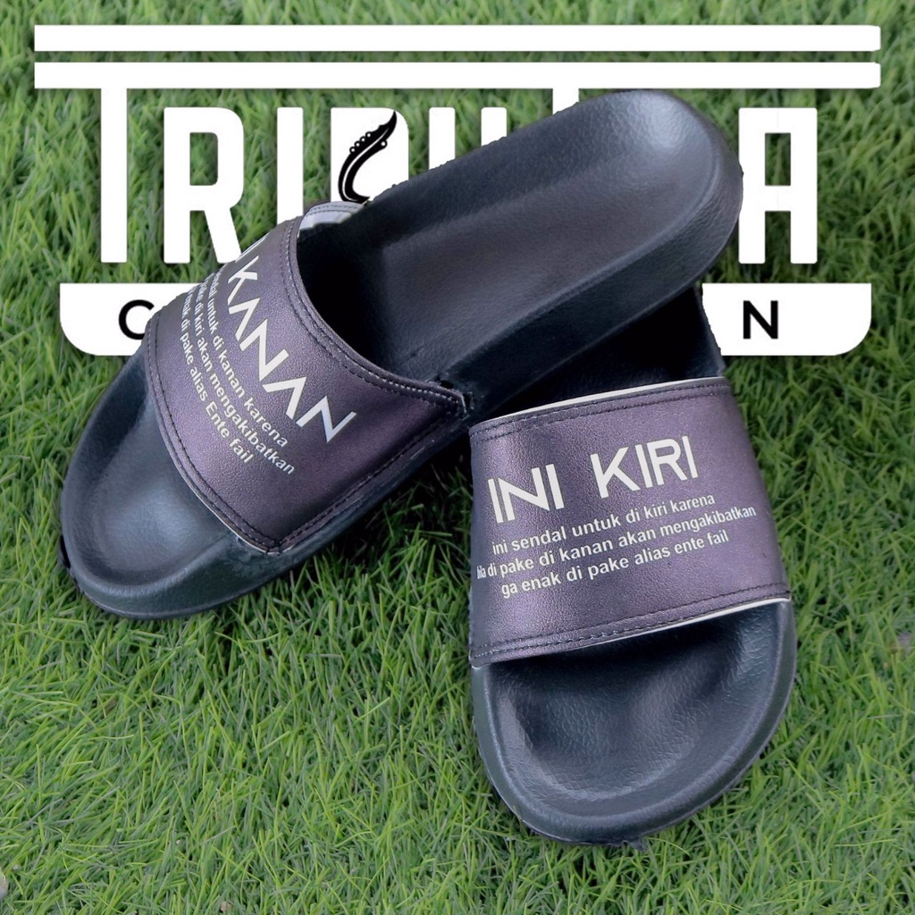 GN-Sandal slop Pria Phyllon || Motif Quote Ini Kanan Ini Kiri