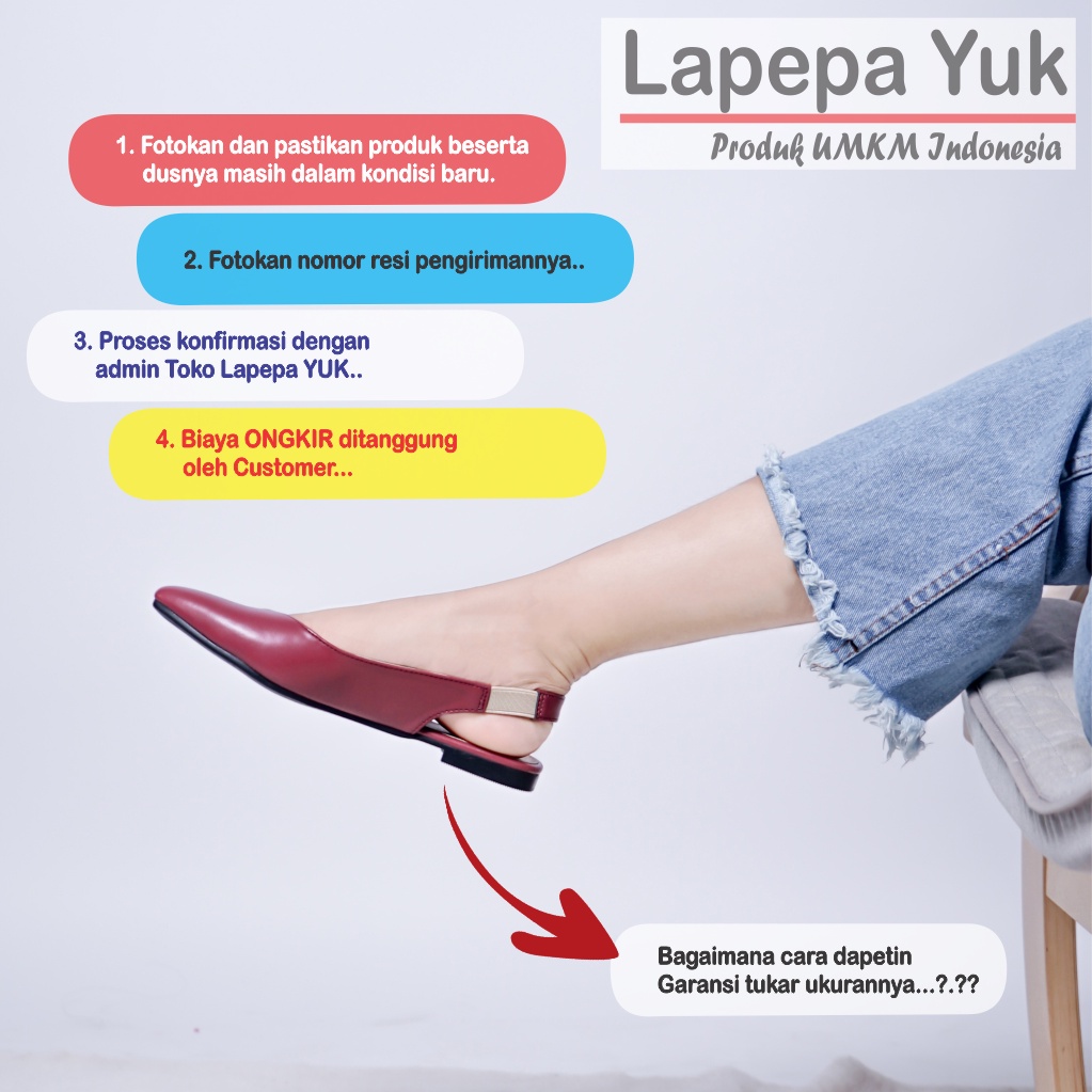 LAPEPA YUK - Sepatu Flat Shoes Wanita FREYA Untuk Kerja kantor Spatu Flatshoes Cewek Kuliahan Jalan Santai Casual Empuk Nyaman Slop Lancip Warna MAROON Kasual Merah Strap Tali Selop Belakang Premium Original Kekinian Terbaru Shoes ORI Mall Official Store