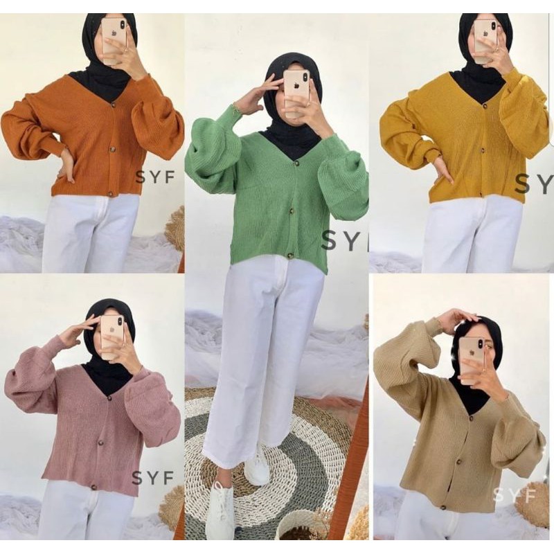 Kardigan crop knit lengan balon