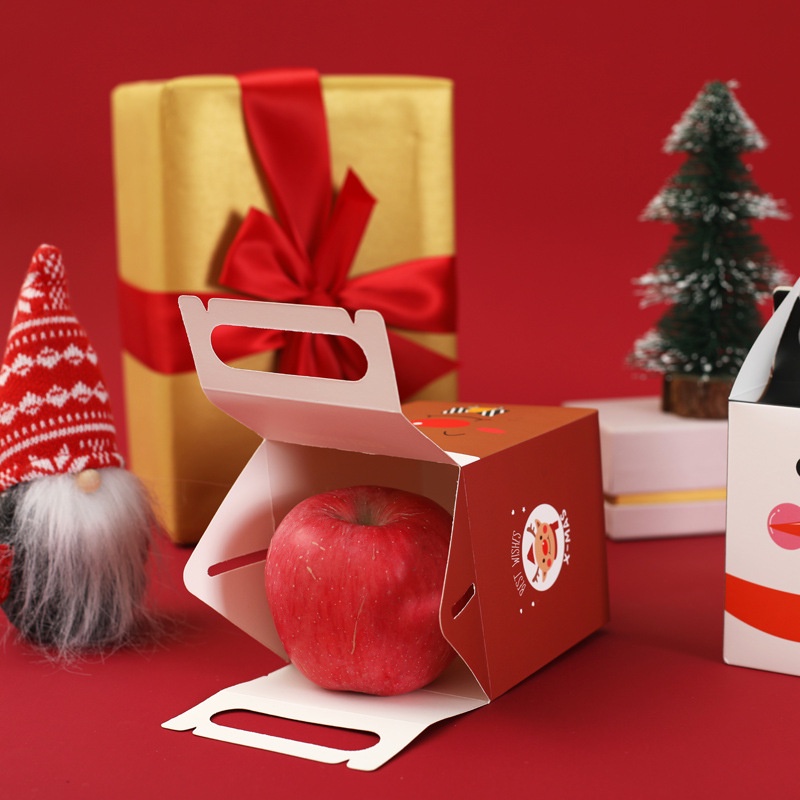 [Christmas Products] 4 Designs 9x9x10cm Red White Christmas Apple Boxes Gift Box Candy Boxes