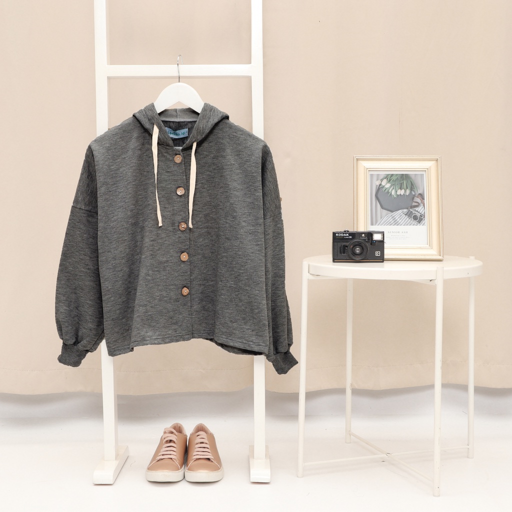 Jaket Wanita Hoodie Flecee Trending Sweater berkancing Basic Polos wanita Hoodie Jumper-Dark Gray