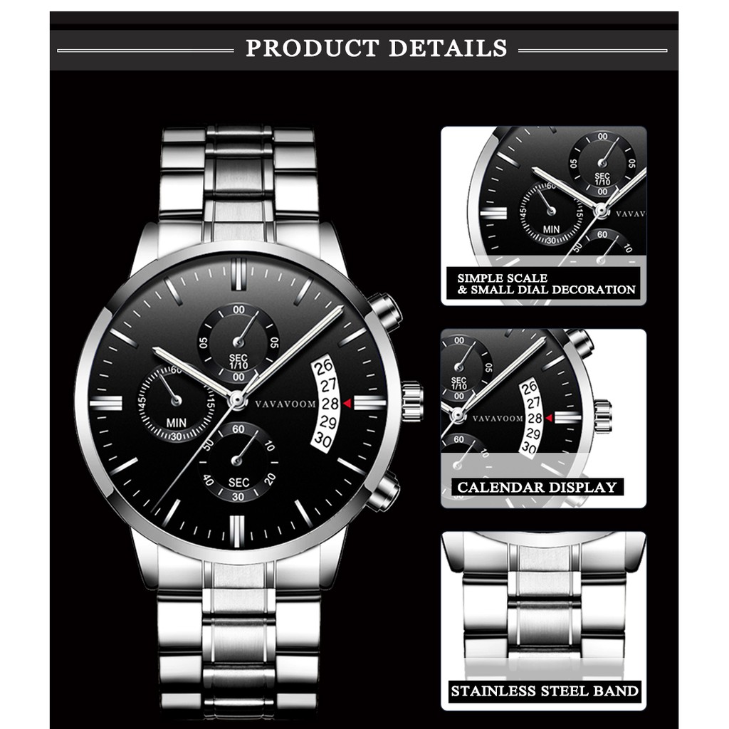 Jam Tangan Sport Pria Va Va Voom Stainless Steel Band