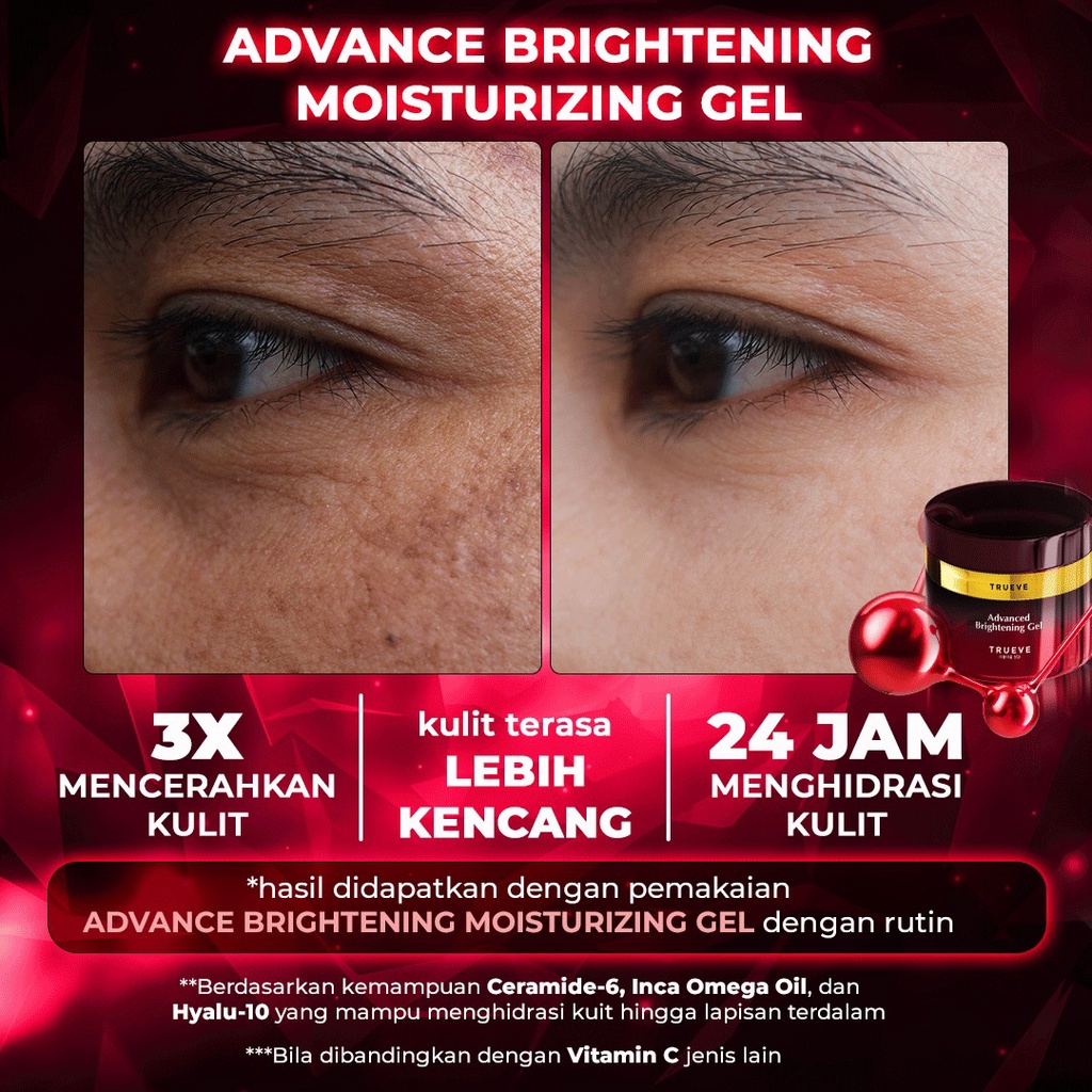 TRUEVE Advanced Brightening Gel 30gr Fullsize / Pelembab Pencerah Wajah 5gr Travel Size