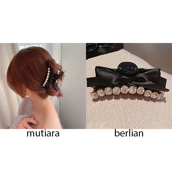 jepit rambut pita pearl diamond bow hairclip jje073(4F4)