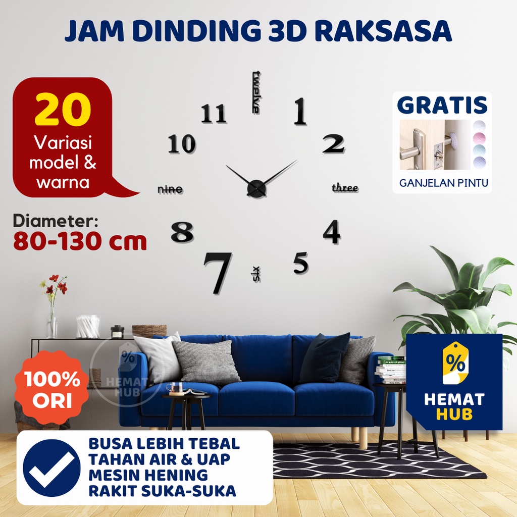 Jam Dinding Besar DIY Jumbo Analog Giant Wall Clock Diameter 80 - 130cm Modern Minimalis HematHub