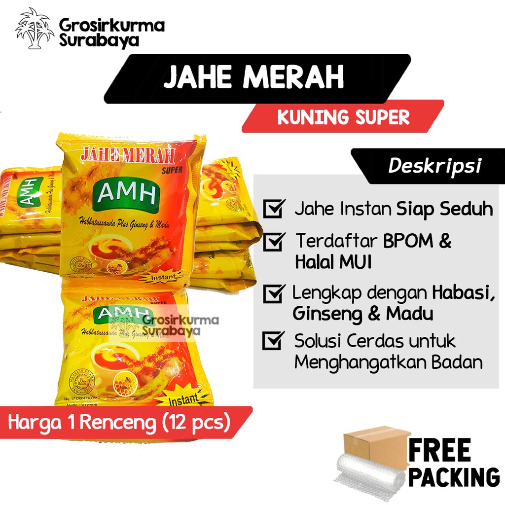 1 Renceng (10 Pcs) JAHE MERAH SUPER AMH Kuning SULE Bentuk Serbuk Wedang Madu Habatussauda MPASI