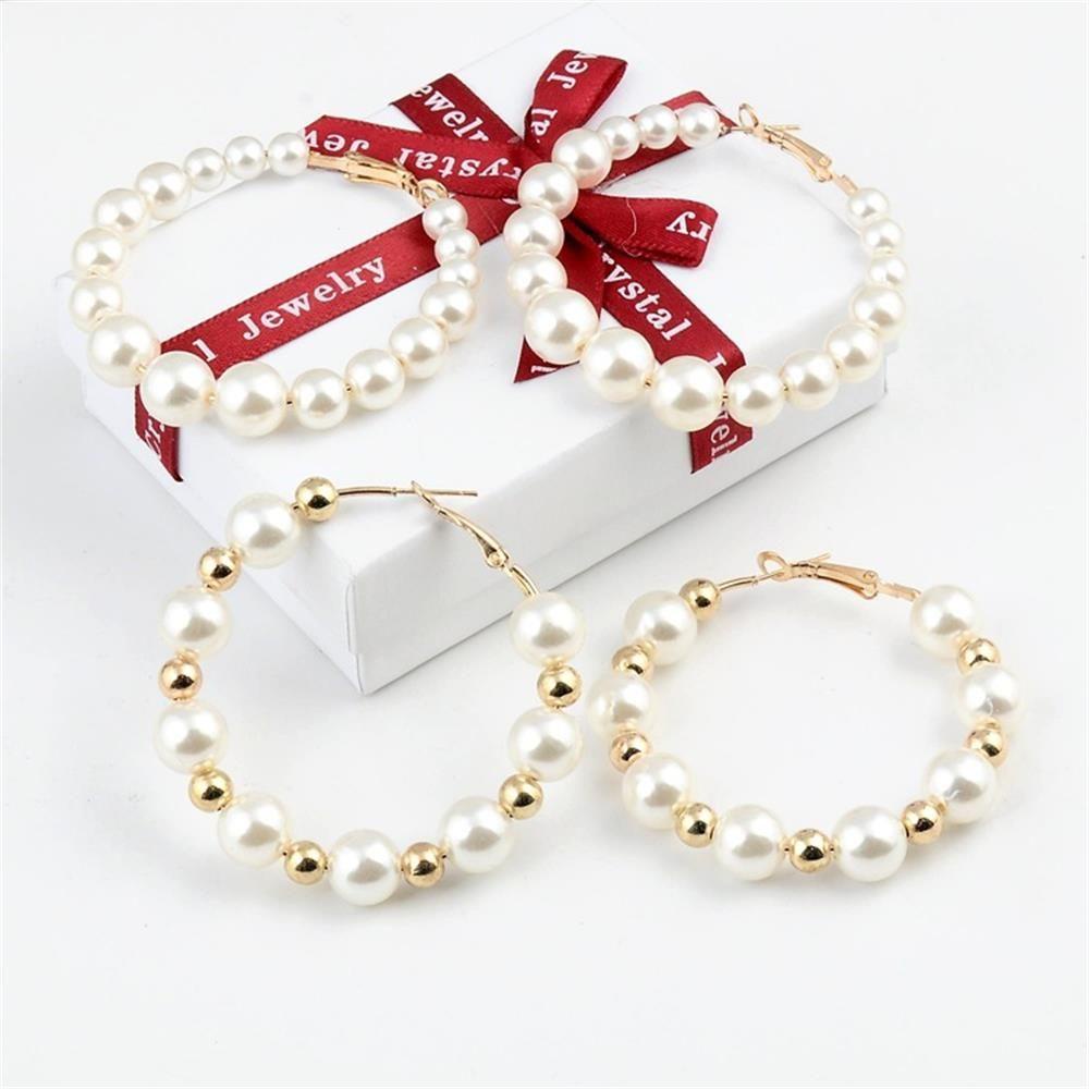 R-flower Pearl Hoop Earrings Pesta Pernikahan Pertunangan Fashion Bentuk Bulat