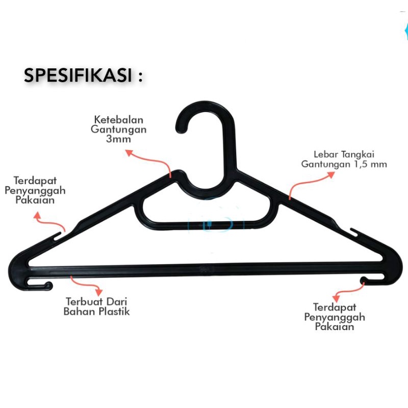 12 PCS GANTUNGAN BAJU HANGER BAJU - GEPENG - ANTI PATAH - VARIA - HITAM - GANTUNGAN BAJU MURAH - GANTUNGAN PAKAIAN - CELANA