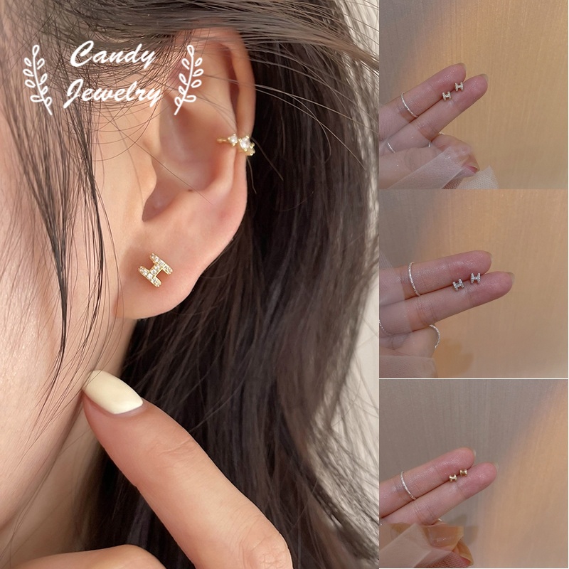 Anting Stud Bahan Logam S925 Warna Permen Gaya Korea Untuk Wanita