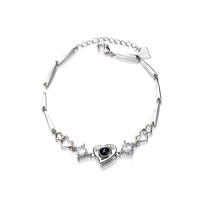 Gelang Tangan Rantai Sterling Silver 925 Aksen Mata Malaikat / Hati Untuk Wanita