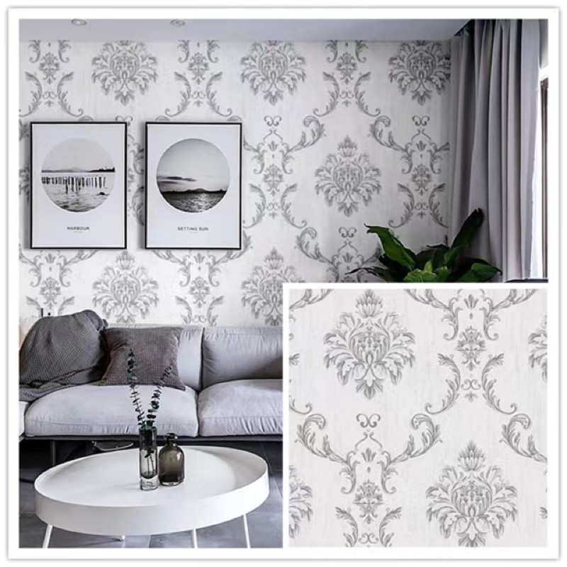 Wallpaper Dinding Ruang Tamu Motif BATIK KLASIK ABU