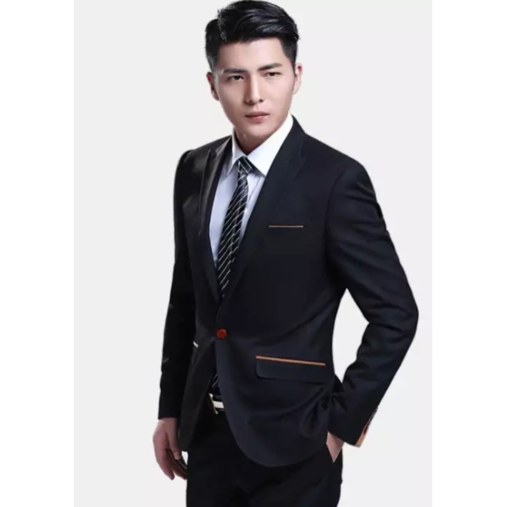 SETELAN BLAZER PRIA ROMEO COOL LINE BLACK 2IN1 KOREA STYLE SLIMFIT ORIGINAL NIKAYU BAHAN HIGH TWIST