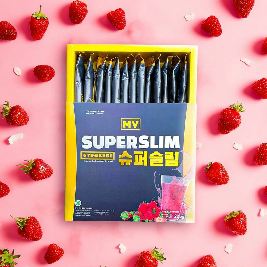 MVSUPERSLIM 1 Sachet Strawberry Fiber Drink by Maria Vania BPOM Halal MV SuperSlim Super Slim Serat 