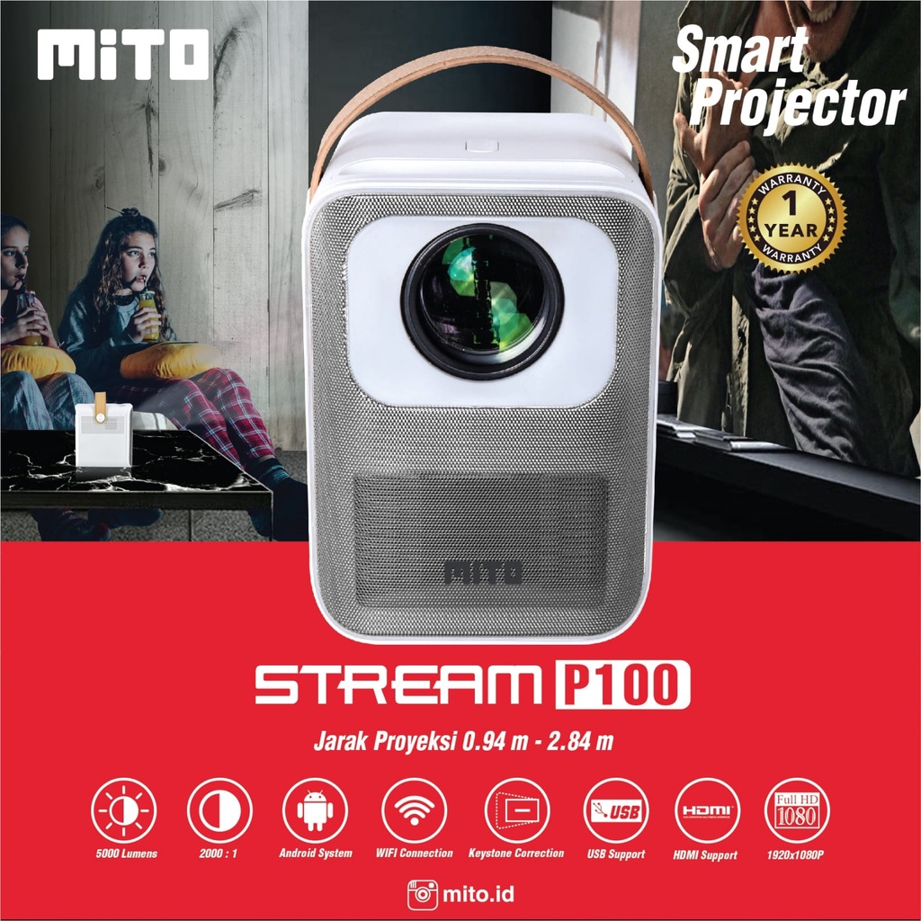 MITO SMART LED PROJECTOR STREAM P100 NEW PRODUCT GARANSI RESMI