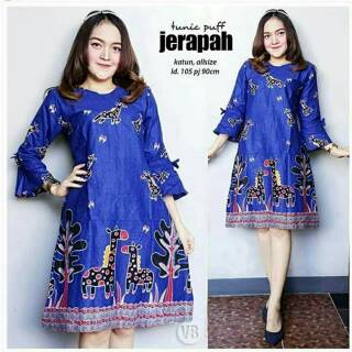  Baju  batik wanita tunik  puff jerapah ukuran  s m l xl xl 