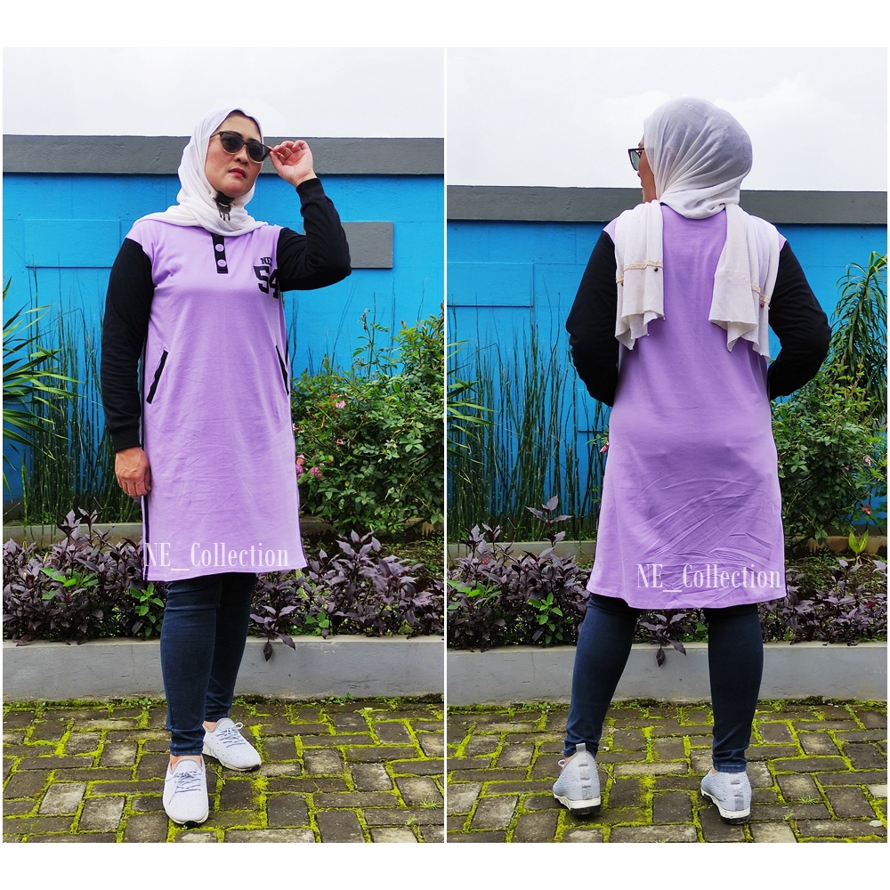 Atasan Wanita Tunik GYL-Zolaqu Warna Ungu Motif Number 54 Tunik Modis Bahan Combed Premium