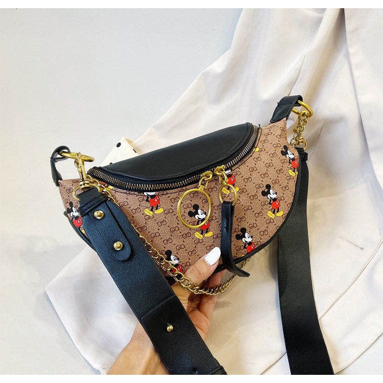 BJ42775 - BLACK/BROWN - TAS SLEMPANG SALE MICKEY SLINGBAG WAISTBAG TALI RANTAI TAS WANITA FASHION IMPORT MODIS ELEGAN TERMURAH TERLARIS TERBARU BAGSTORE JAKARTA TAS BATAM BQ2775 CR7275 LT1130