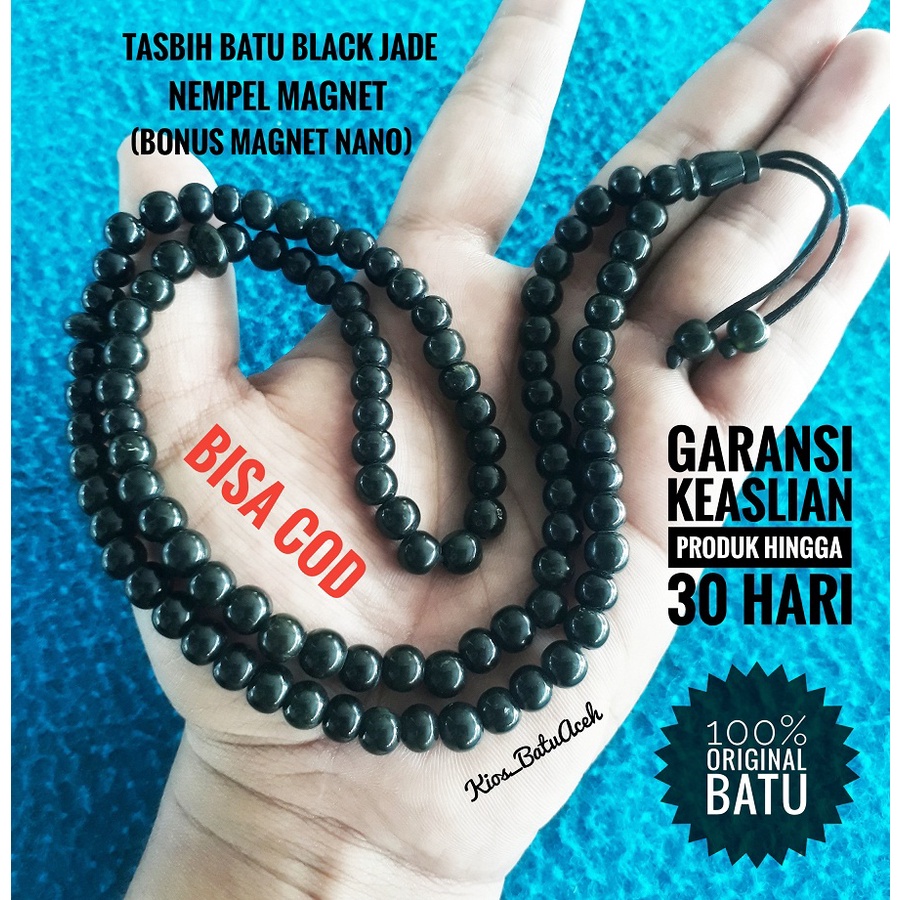 Tasbih Batu Giok Hitam Black Jade Original Asli Aceh 99 Butir Size 8