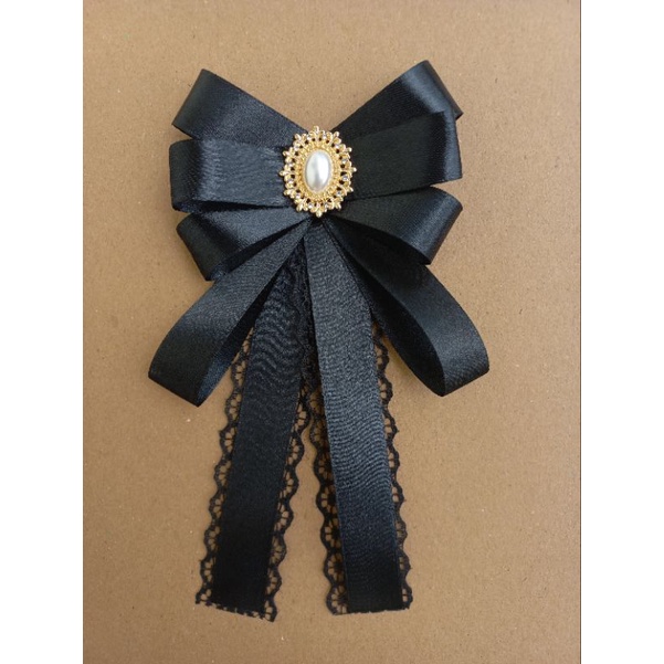 korean ribbon brooch pita aplikasi dekorasi dengan mutiara